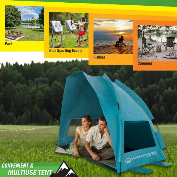 Beach Tent Sun Shelter - UPF50+ UV Protection Portable Sun Canopy for Beach Cabana - 2-3 Person Pop Up Beach Tent - Beach Essentials by Wakeman