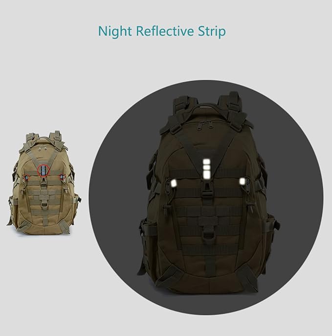 Tactical Backpack with Reflective Bars for Men Military Molle Bag 35L Army 3 Day Assault PackHiking Daypacks for Camping Trekking Hunting Traveling MotorcycleKhaki
