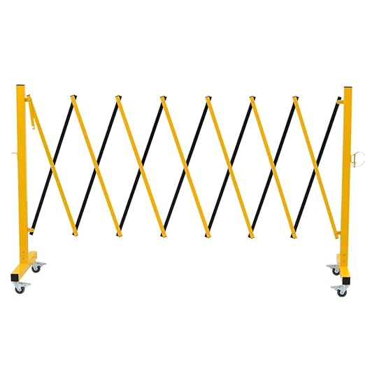 GYMTIME Expandable Metal Barricade Portable Safety Traffic Barrier with Casters Mobile Driveway Gate Adjustable Security Fence 11 Feet Yellow and Black