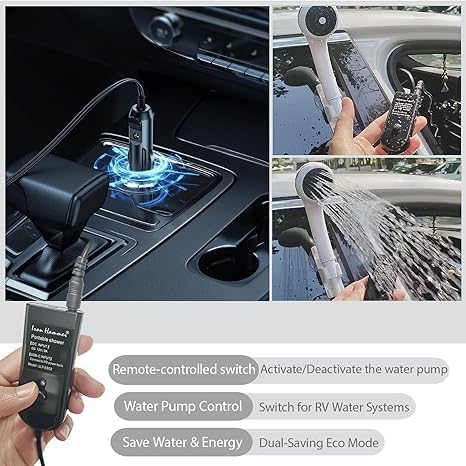 Portable 12V High Pressure Camp Shower Pump Compatible with Car Lighter Plug&ampPD Fast Charging Portable Power Banks by USB-COutdoor Shower for Camping