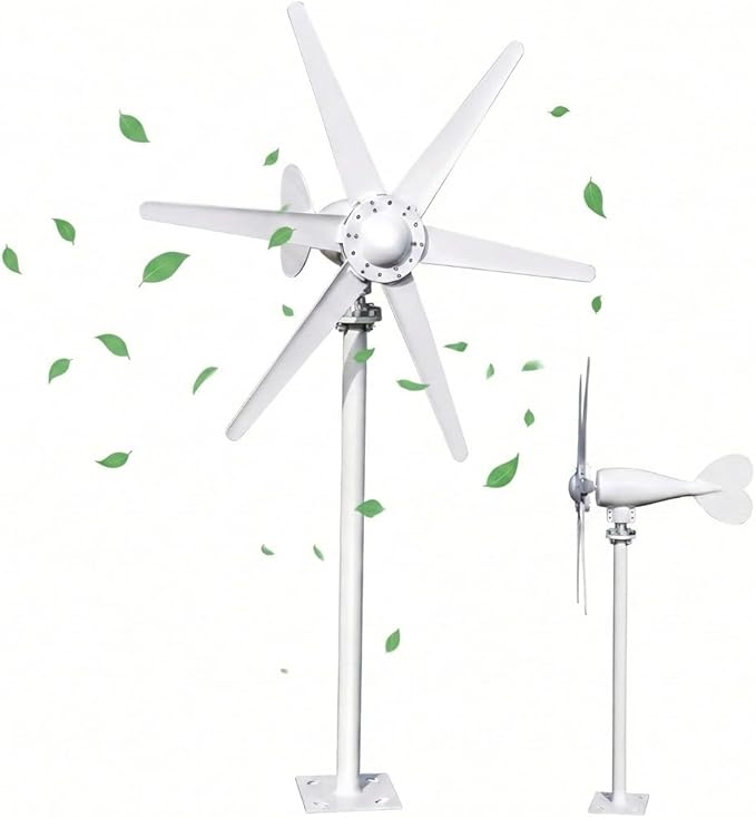 800W Horizontal Wind Turbine Generator 12V 24V Output 6 Blade Nylon 3 Phase AC Generator Built In Controller for Home Yard Farm RV Off Grid Use 1.0m/s Low Wind Start Power White