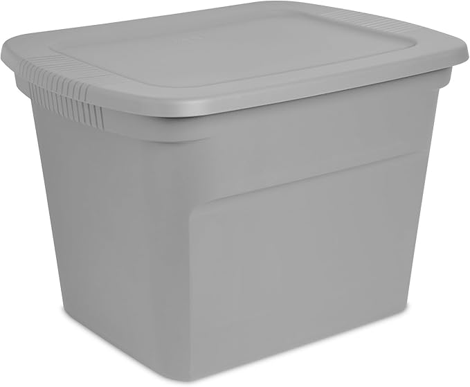 Sterilite 18 Gal Storage Tote Stackable Bin with Lid Plastic Container to Organize Clothes in Closet Basement Gray Base and Lid 8-Pack