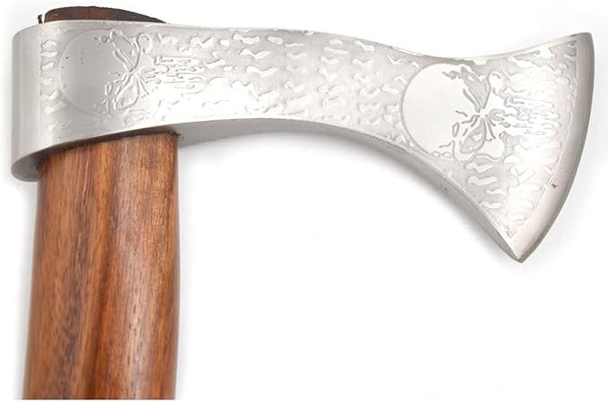 Hand Forged Viking Bearded Axe – 1075 High Carbon Steel Handmade Medieval Style Camping &amp Hunting Axe with Ash Wood Handle and Leather Sheath (Mean Skull)