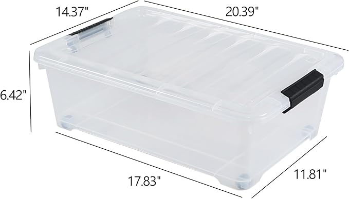 Hespama 3 Pack Plastic Storage Boxes with Lids 20 Quart Rolling Plastic Bins for Under the Bed