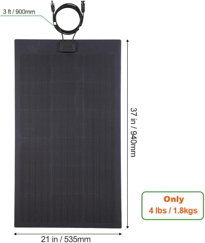 LensunSolar 80W 12V Flexible Solar Panel ETFE Black Thin Monocrystalline High Efficiency Slim Flexible PERC Mono Solar Cells 12 Volt for Battery Charge Marine RV Campers Boats Camping Generator