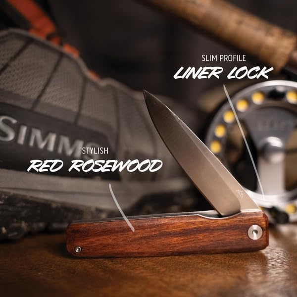 OUTDOOR EDGE Peleus 3.3 EDC Folding Knife – Corrosion-Resistant Clip-Point Blade with Reinforced Tip Slim Rosewood Handle &amp Liner Lock Lightweight Pocket Knife for Men &amp Women