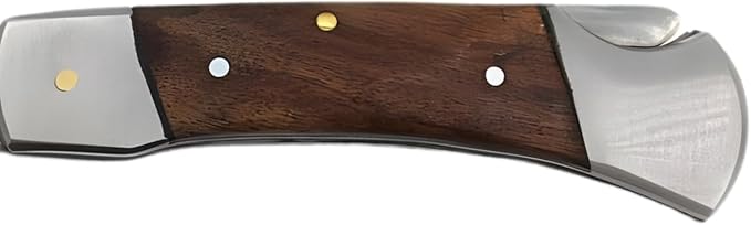 7 Handmade Folding Pocket Knife – 3 440 Stainless Steel Clip Point Blade – Silver Bolster – Genuine Leather Sheath Included (Wood)