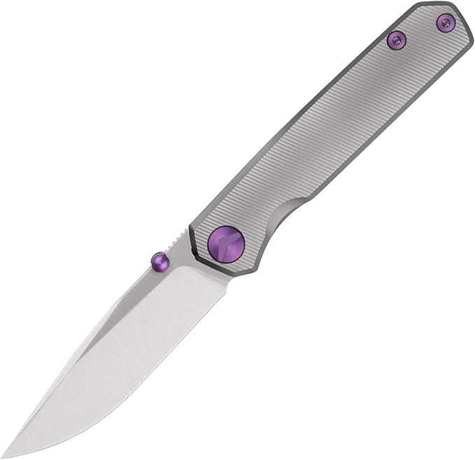 Folding Pocket Knife 2.95 Elmax Blade EDC Knife with Titanium Handle and Frame Lock Small Pocket Knife with Clip for Men Sharp Camping Hiking Hunting Survival Knives (Silver)