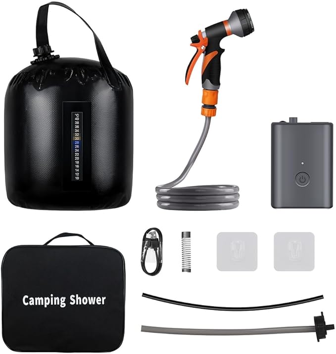 Portable Camping Shower 20L Solar Heating Bag Rechargeable Electric Pump for Hiking Beach Flower for Watering
