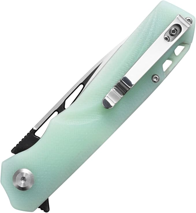 Sitivien ST141 Folding KnifeD2 Steel Blade G10 Handle Pocket Knife EDC Tool Knife for Survival Hiking Camping Fishing(Jade)