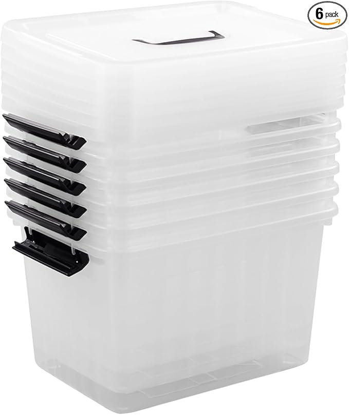 Cand 12 Quart Plastic Latching Box Clear Storage Bin with Lid 6 Packs