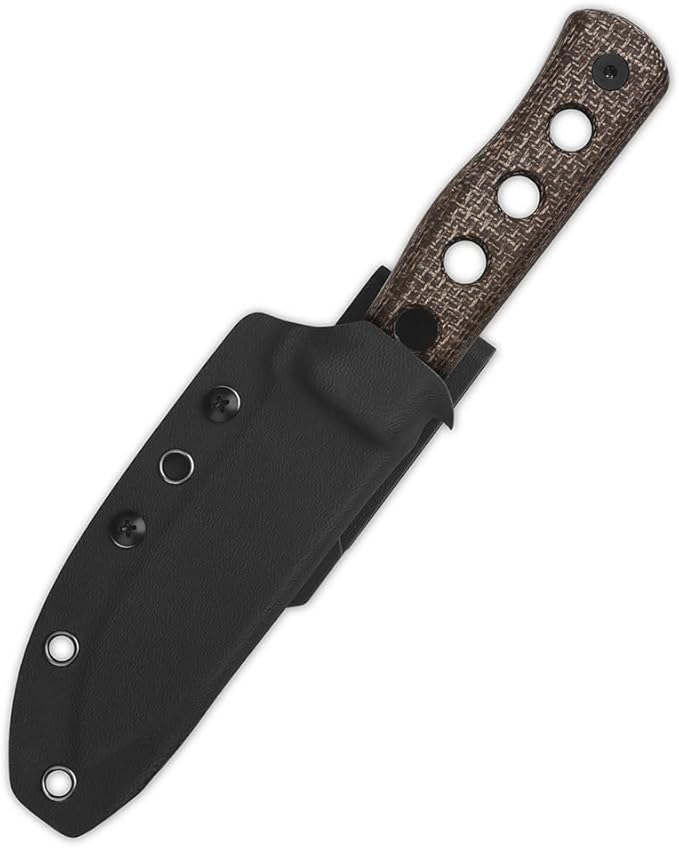 QSP Canary Fixed Blade Knife 4.25 DC53 Black Stonewash Blade Hunting Knives with Kydex Sheath Dark Brown Rough Micarta Handle EDC Knife for Camping Outdoor Hiking Survival
