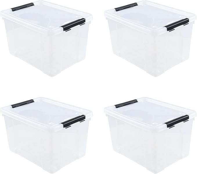 4-Pack 32 L Wheeled Clear Plastic Storage Latch Box Large Clear Storage Bin with Lid