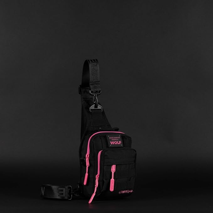 WOLFpak 4L Mini Tactical Sling Bag (Black Neon Pink) Compact Crossbody Backpack for Gym Travel &amp EDC | Tactical Shoulder Bag with Multiple Pockets – Lightweight Durable Sling Pack for Men &amp