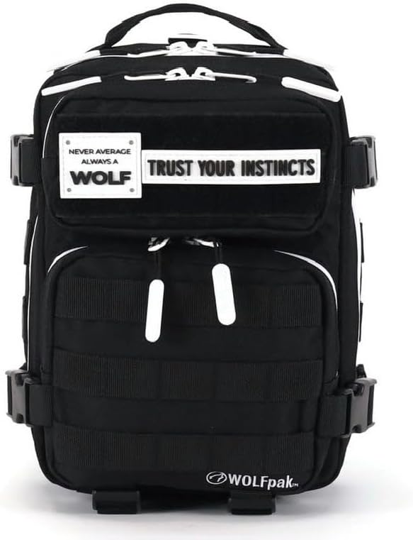 WOLFpak 9L Mini Tactical Backpack for Men &amp Women | Compact Everyday Carry Bag for Gym School Travel | Durable Water-Resistant Daypack w/Molle System &amp Patch Panel (Alpha Black White Accent