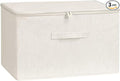 [3 Pack] Beige Cotton Linen Collapsible Storage Bins for Home Organization Waterproof Fabric Foldable Organizer Boxes 19.29 x 14.57 x 12.2 Inches Zippered Flap &amp Handle (Extra Large)
