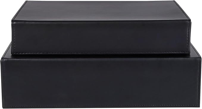 HofferRuffer Photo Storage Boxes with Dust-Proof Lid Set of 2 Faux Leather Lidded Storage Bins Photo Jewelry Scrapbooking Supplies Keepsake Organizer for Elegant Home &amp Office Decor (Black)