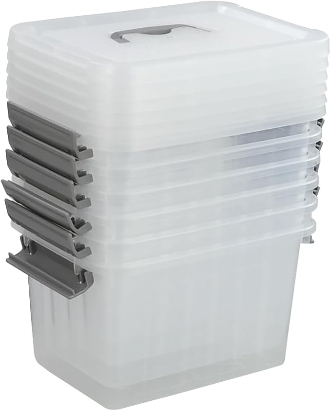 6 Liter Plastic Bins with Lids Clear Storage Boxes Set of 6