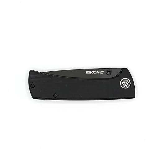 EIKONIC Knives Ramon Chaves RCK9 Folding Knife 3.06 D2 Black Stonewashed Drop Point Plain Blade Black G10 Handles Liner Lock - 100BB