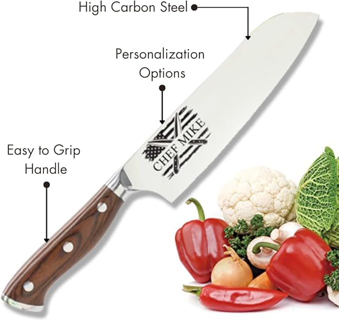 Shape28 Customizable Stainless Steel Steel Santoku Kitchen Knife with Laser Engraved Cooking Gifts for Him Her Housewarming Gifts Kitchen Knife Gift Set