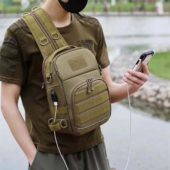 Sports Crossbody Bag Iarge Capacity Single Shoulder Dual Shoulder Tactical Backpack USB Port Design