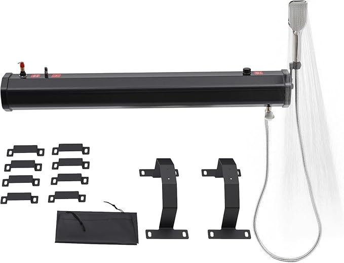 4.8/5.3/7.9 Gallon Pressurized Water Tank Portable Camping Shower Roof Rack Mount Road Shower Roof-Mounted Solar Heating Pressurized Water Tank Camping Shower Water Storage 20L/5.3Gallon