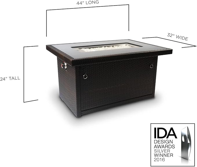Outland Living Series 403 Fire Table – 44 50000 BTU Outdoor Propane Gas Fire Pit Table with Tempered Glass Top &amp Arctic Ice Decorative Glass Rocks Espresso Brown