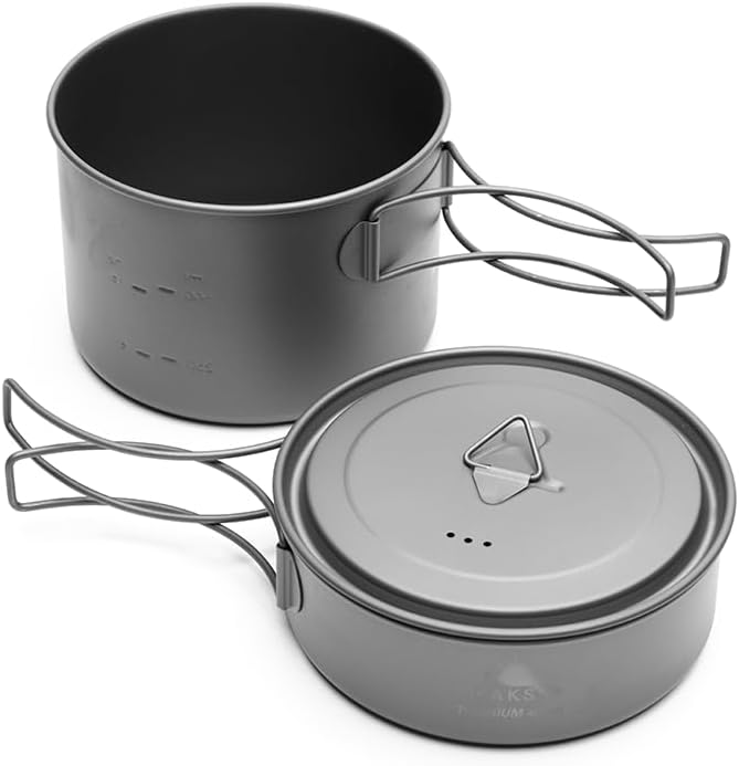 TOAKS Titanium Compact Cookset 2pcs – 800ml Pot and 400ml Pot with LidSeamless Nesting Design for Backpacking Camping and Outdoor Cooking