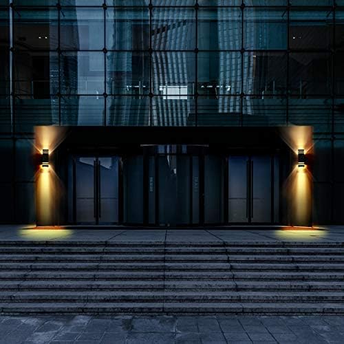 LANFU LED Wall Sconce Waterproof Porch Light 12W (Upgrade Dusk to Dawn Sensor) Black Modern Waterproof Wall Lamps 1000 Lumen2700k Warm White IP65 Waterproof Outdoor Up/Down Light (1 PCS)
