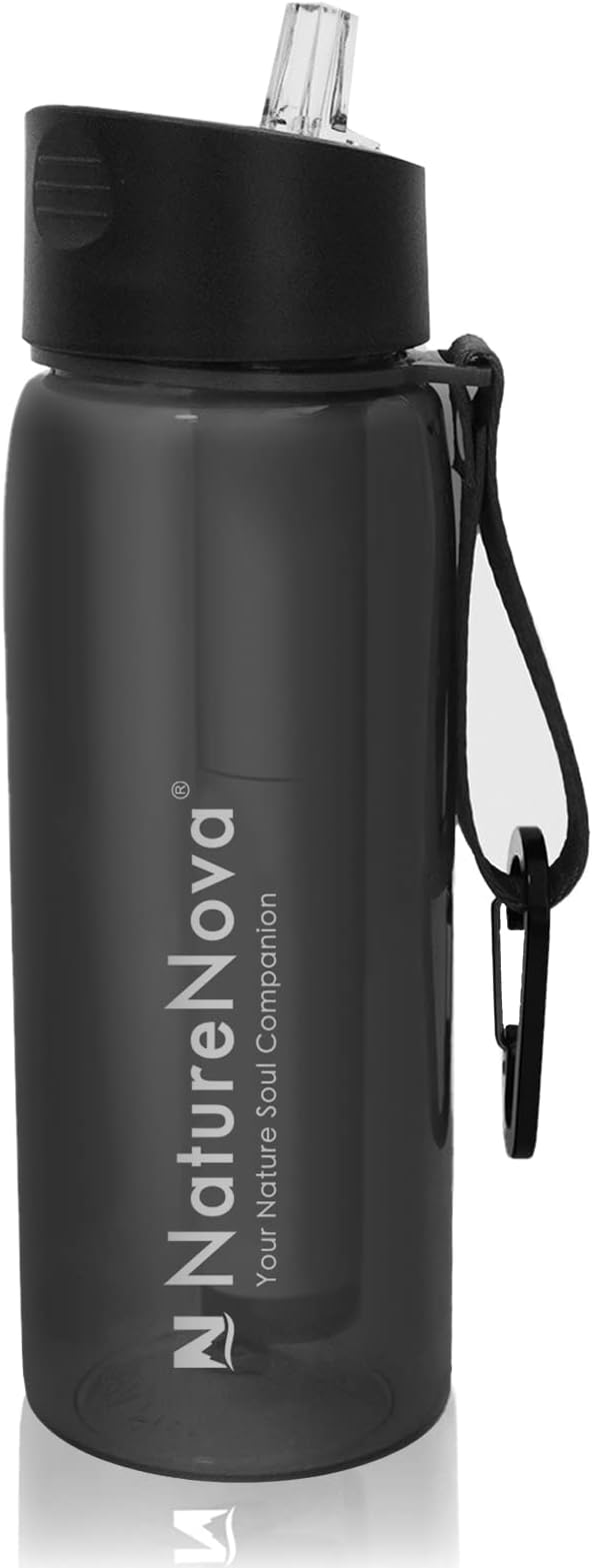 Water Filter Bottle with 4-Stage Integrated Filter Straw BPA Free for Camping Hiking Backpacking Emergency and Travel Black 650ml