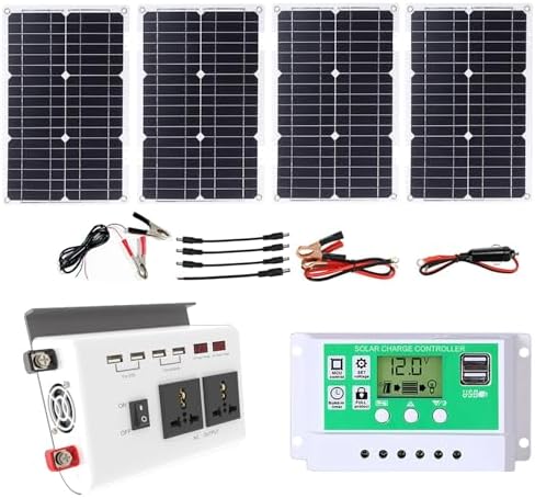 100W Solar Panel Kit with 4000W Inverter 50A Charge Controller Off-Grid Solar Power System for Home Backup &amp Outdoor Use 12V to 110V/220V Solar Inverter Kit