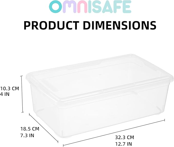 Stackable Plastic Storage Shoebox BPA-Free Nestable Container with Latching Lid to Organize Shoes See-Through Box for Home and Office Multi-Purpose Clear Bins (12 Pack 6 Quart)