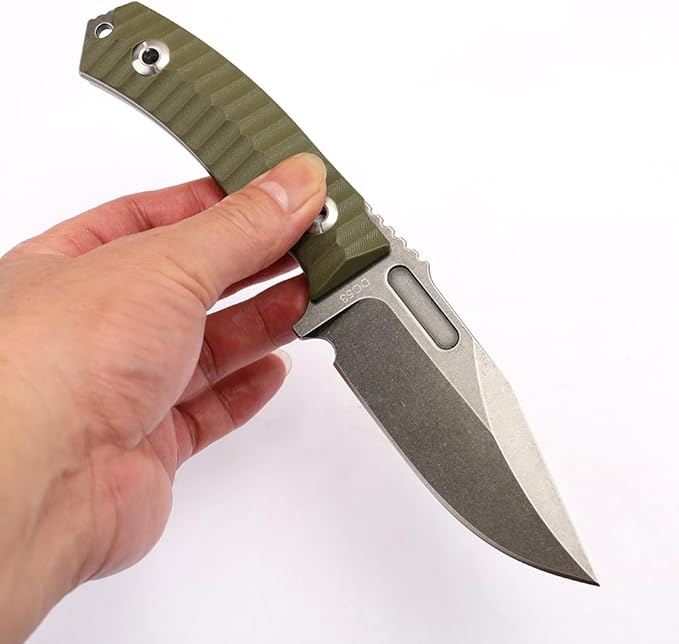 BD02 Fixed Edge Knife 22.9CM Stainless Steel Blade G10 Handle Full Edge EDC Tool Straight Knife for Work Camping Survival (Stone Wash Black Stone Wash White) (Green handle and black blade)