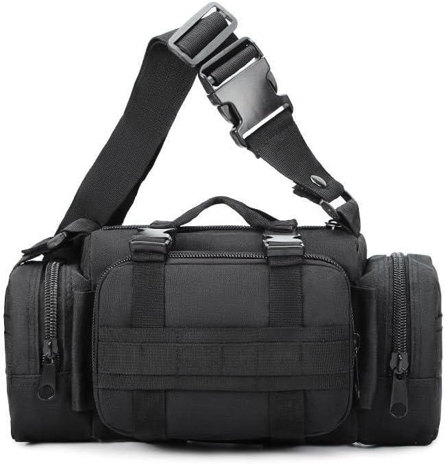 Multifunctional Outdoor Tactical Fanny Pack Waterproof 3P Duffel Waist Bag with Shoulder Strape MOLLE System Camera Bag Chest Pouch (Black)