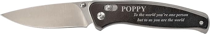 Poppy To The World You're One Person You Are The World 4.5 Sharp Blade Black Button Lock Folding Outdoor EDC Survival Fishing Hiking Hunting Aluminum Handle Knife with Pocket Clip Black