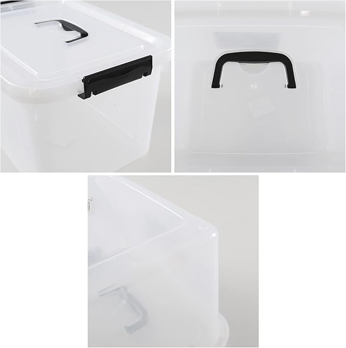 Zopnny 4-Pack Clear Storage Latch Box/Bins Plastic Stackable Latching Box with Brown Handle and Lid Multi-Purpose 10 Litre