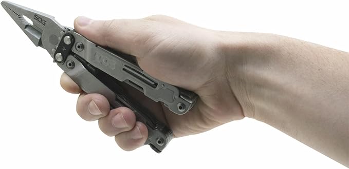 SOG PowerAccess Deluxe All-Around Heavy Duty Stainless Steel Multi-Tool w/Nylon Sheath Two Knife Blades Can &amp Bottle Opener Stone Wash