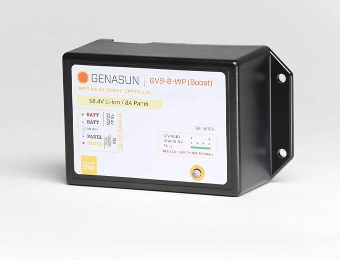 Genasun GVB-8-Li-58.4V-WP 8 A (Input) 350 W Solar Panel Waterproof Voltage Boosting MPPT Solar Charge Controller for 14S Lithium Batteries (eBikes Golf Carts Electric Boats etc.)
