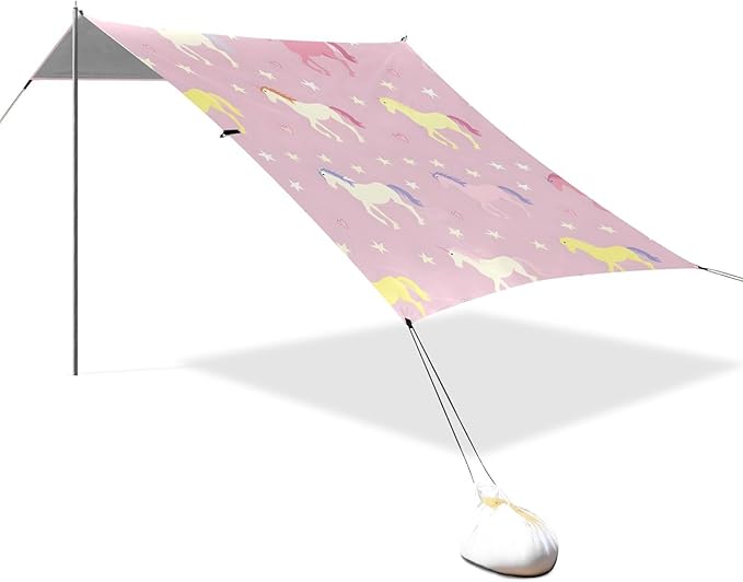 ALAZA Unicorn Star Pattern Beach Tent Sun Shelter Portable Canopy Sunshade for Outdoor Camping Picnics Backyard Fun 10x9 ft