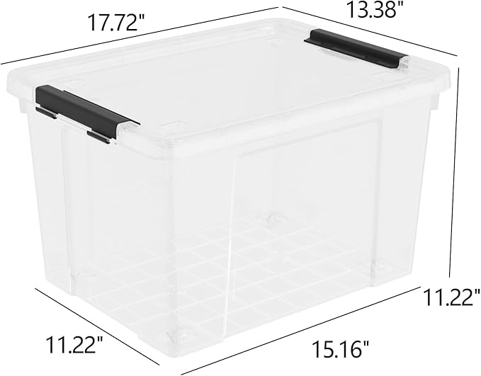 40 Quart Plastic Clear Latching Bin with Lid Plastic Storage Box with Wheels 4 Packs