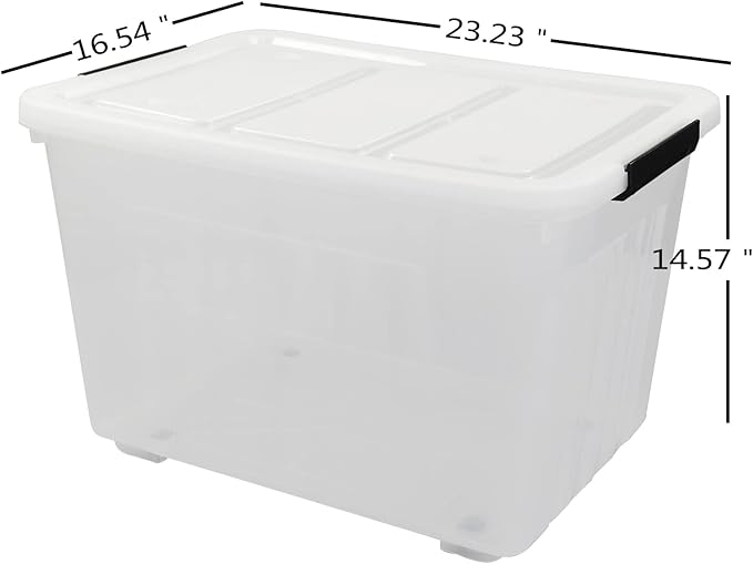 4 Packs 70L Large Plastic Storage Container with Wheels and Latching Lid Stackable Storage Containers Bin Clear