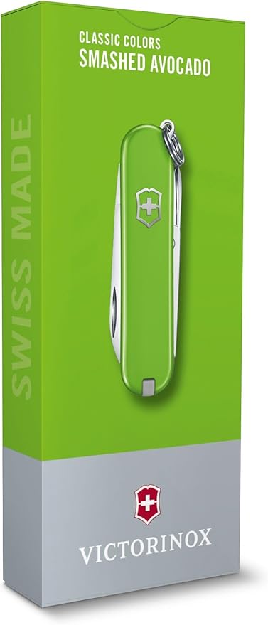 Victorinox Classic SD Swiss Army Knife Compact 7 Functions Swiss Made Pocket Knife with Small Blade Screwdriver and Key Ring - Smashed Avocado (Green)
