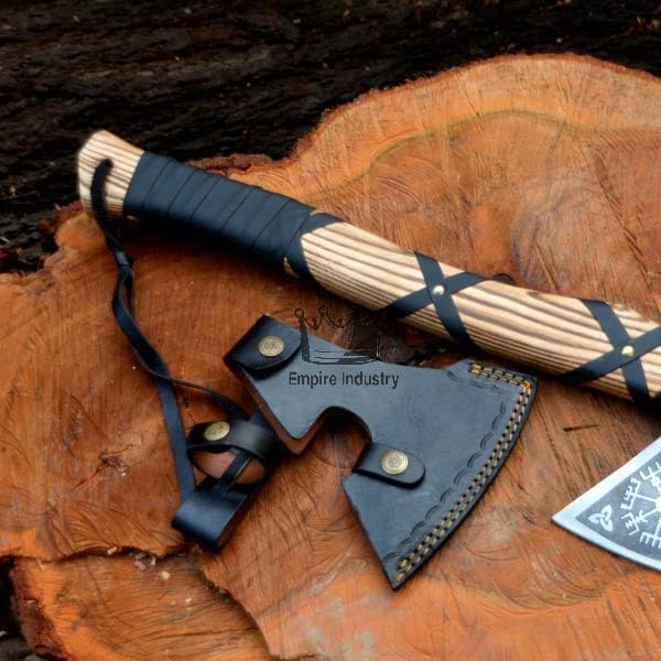 Handmade Forged Steel Viking Axe with Sheath - Outdoor Camping - Hunting Axe - Ash Wood Handle - New Year Gift by Empire Industry