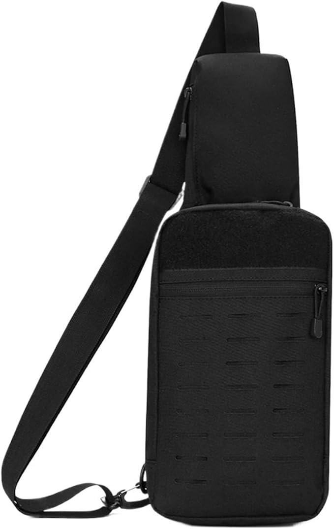 Outdoor Camping Chest Bag for Men Camouflage Backpack Travel Cycling Mountaineering Crossbody Waist Shoulder Sling Tactical Bag(Laser Black)