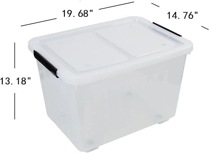 50 Quart Plastic Wheeled Storage Bin 4 Packs Plastic Latching Storage Box