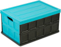 Glad Collapsible Storage Bin with Lid - 48L Foldable Plastic Box for Garage Car Trunk and Organization - Stackable Lidded Container with Handles Turquoise