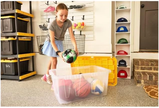 Large 27-Gallon Clear Heavy Duty Stackable Tote with Standard Snap Lid 108-Quart Storage Container