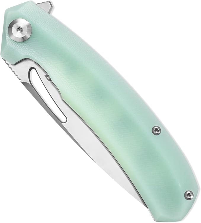 Sitivien ST119 Folding Knife D2 Steel Blade and G10 Handle EDC Tool Knife with Pocket Clip for Outdoor Camping Hiking Survival(Jade)