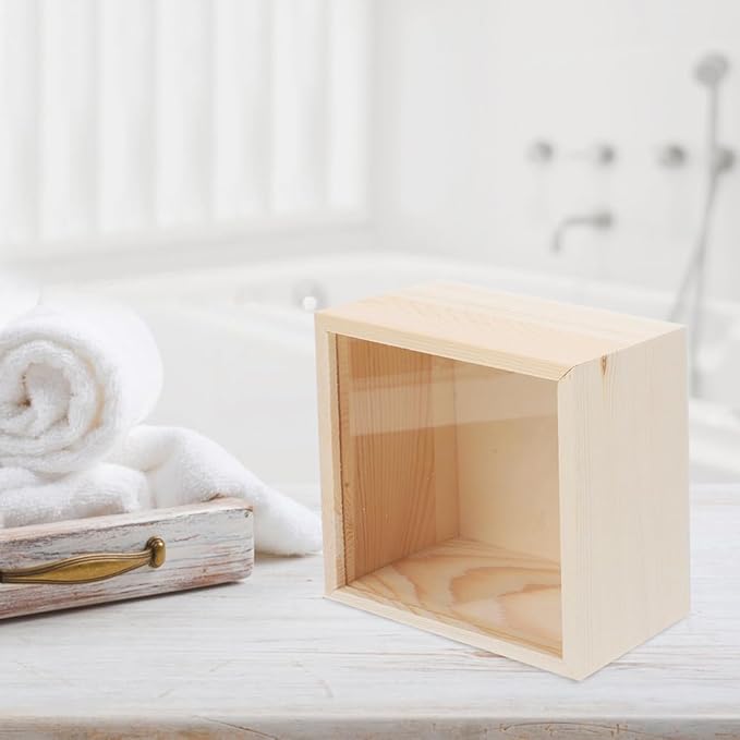 LOGOFUN 2Pcs Unfinished Wooden Display Box with Acrylic Slid Lid Wood Keepsake Storage Box Wooden Sliding Top Storage Holder - 20x20x10cm