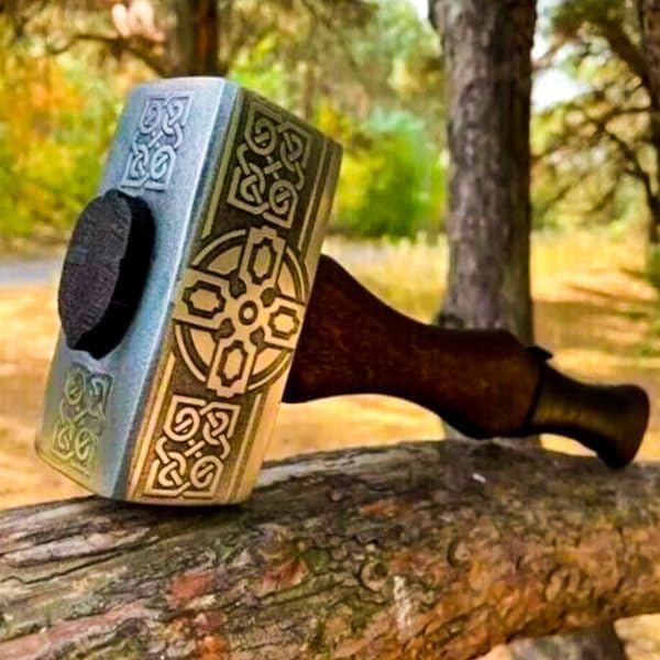 20 Inches Length || 2piece Set || Viking Hammer + Hatchet || Carbon Steel || Wood Handle || Norse-Inspired Design || Viking Collectibles || Viking-Themed Gifts || Leather Sheath Included.